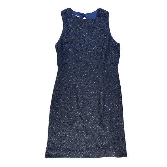 Vtg David Warren Dress Rhinestone Mini Cocktail Holiday Navy Blue Size 10 - Picture 1 of 10